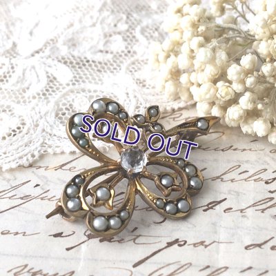 画像3: シードパールとクローバーのゴールドブローチ