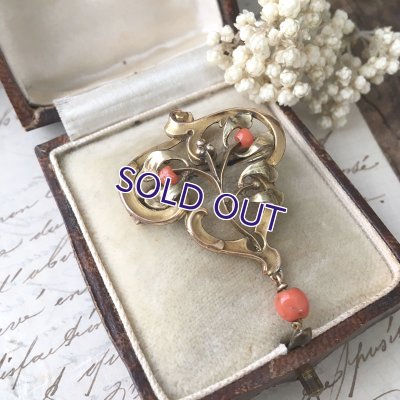 画像10: FIXヤドリギと珊瑚のゴールドブローチ