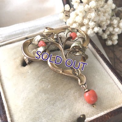 画像12: FIXヤドリギと珊瑚のゴールドブローチ