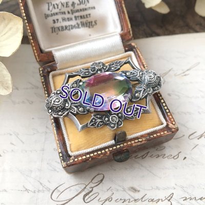 画像5: アイリスガラスのバラとマーカサイトのブローチ