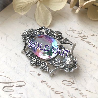 画像6: アイリスガラスのバラとマーカサイトのブローチ