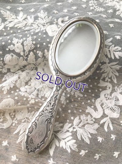 画像14: 銀製バラとアカンサスの手彫り細工手鏡