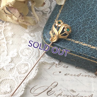 画像4: FIXグリーンガラスと花のゴールドピン