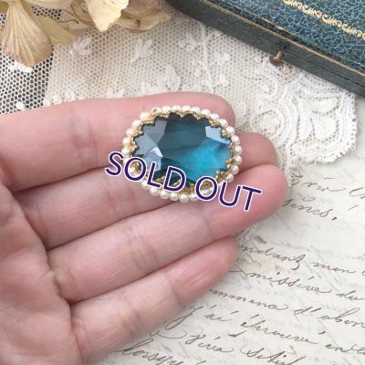 画像9: パールとブルーガラスのオーバルブローチ