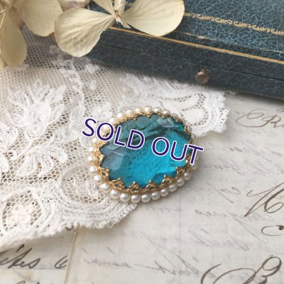 画像6: パールとブルーガラスのオーバルブローチ