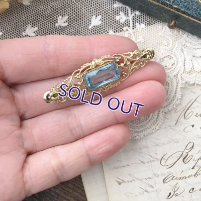 画像7: ブルーガラスのゴールドブローチ