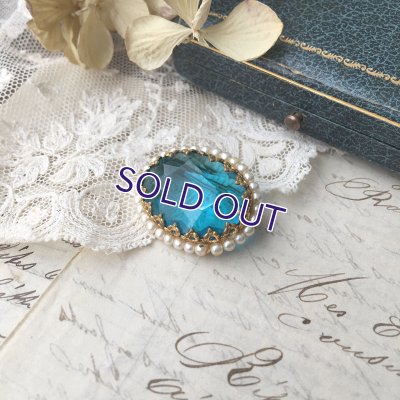 画像5: パールとブルーガラスのオーバルブローチ