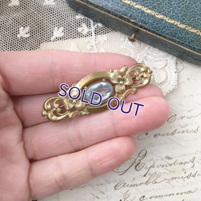 画像7: ブルーガラスのメタルブローチ