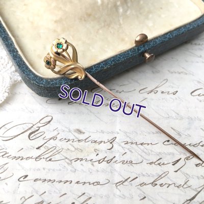 画像5: FIXグリーンガラスと花のゴールドピン