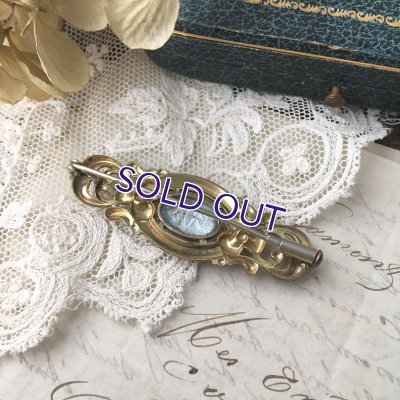 画像6: ブルーガラスのメタルブローチ