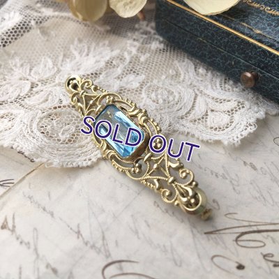 画像5: ブルーガラスのゴールドブローチ