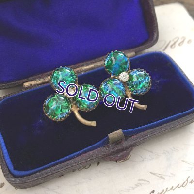 画像5: ブルーグリーンガラスのクローバーブローチ