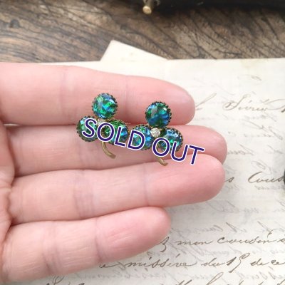 画像8: ブルーグリーンガラスのクローバーブローチ