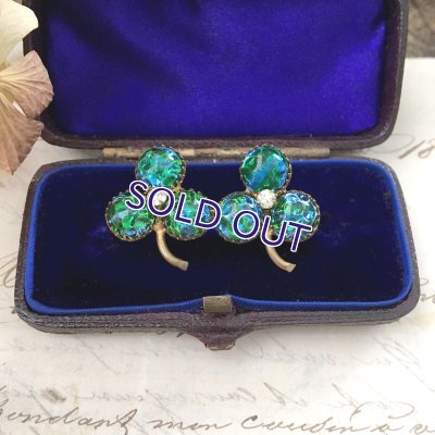 画像4: ブルーグリーンガラスのクローバーブローチ