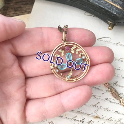 画像12: ブルーガラスクローバーのゴールドペンダント