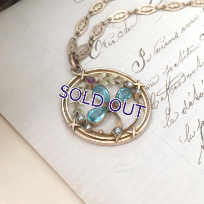 画像6: ブルーガラスクローバーのゴールドペンダント