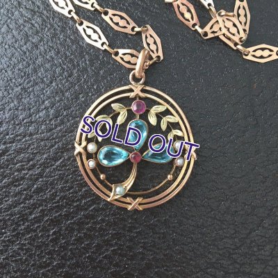 画像10: ブルーガラスクローバーのゴールドペンダント