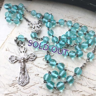 画像9: 蛍光アクアマリンガラスのシルバーロザリオB