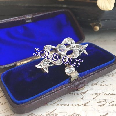 画像8: 銀製 クリアガラスのリボンブローチ