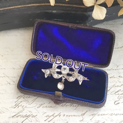 画像5: 銀製 クリアガラスのリボンブローチ