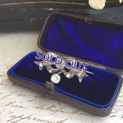 画像9: 銀製 クリアガラスのリボンブローチ