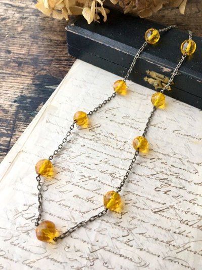 画像10: オレンジ蛍光ガラスのビーズネックレス