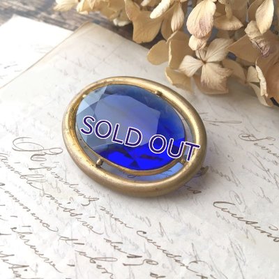 画像3: ブルーガラスの大きなオーバルブローチ