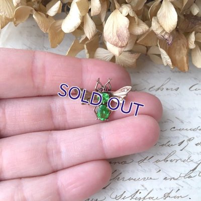 画像10: 銀製 グリーンガラスのバグブローチ
