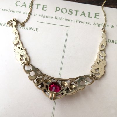 画像4: ルビーガラスとクローバーのゴールドネックレス