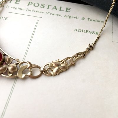 画像5: ルビーガラスとクローバーのゴールドネックレス