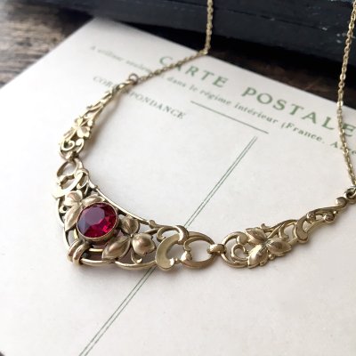 画像6: ルビーガラスとクローバーのゴールドネックレス