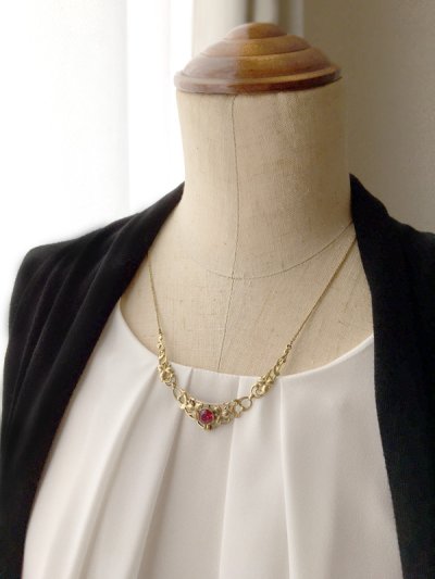 画像12: ルビーガラスとクローバーのゴールドネックレス