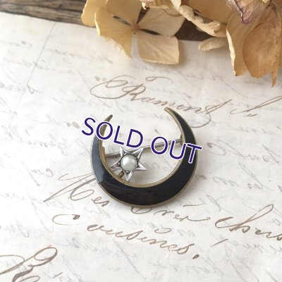 画像7: ブラックエナメルと一粒パールの三日月ブローチ