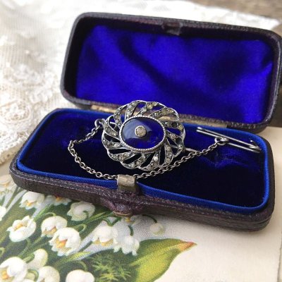 画像7: ピン付き ブルーエナメルのスワールブローチ