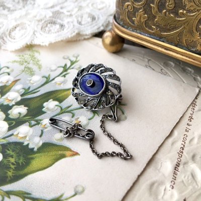 画像6: ピン付き ブルーエナメルのスワールブローチ