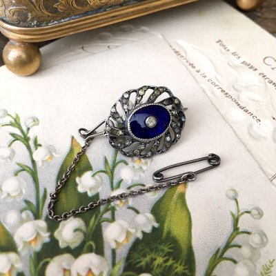 画像3: ピン付き ブルーエナメルのスワールブローチ