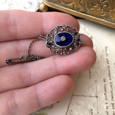 画像8: ピン付き ブルーエナメルのスワールブローチ
