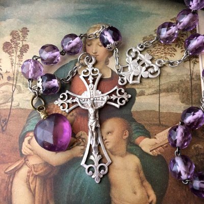 画像3: ハートストーン付 アメジストガラスのシルバーロザリオ