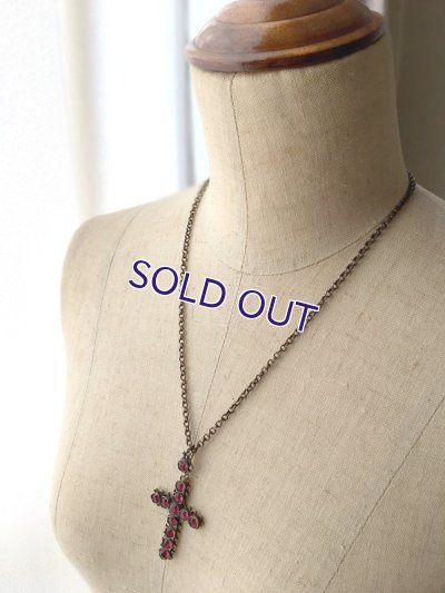 画像13: ピンクガラスのクロスペンダントネックレス