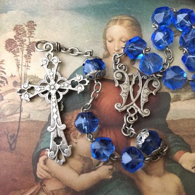 画像4: ブルーガラスのジャーマンシルバーロザリオ