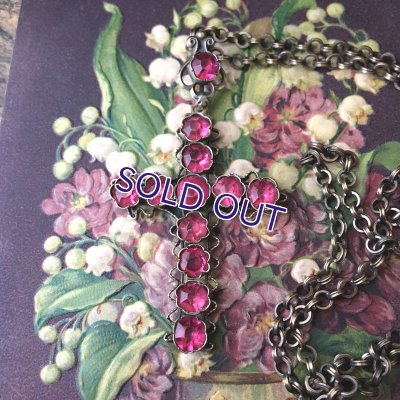 画像4: ピンクガラスのクロスペンダントネックレス