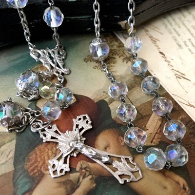 画像6: オーロラガラスのシルバーロザリオ