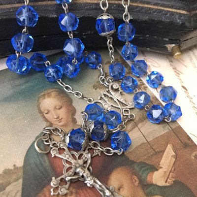画像5: ブルーガラスのジャーマンシルバーロザリオ