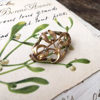 画像8: ORIA ヤドリギとパールのゴールドブローチ