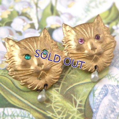 画像5: 二匹の猫のゴールドブローチ