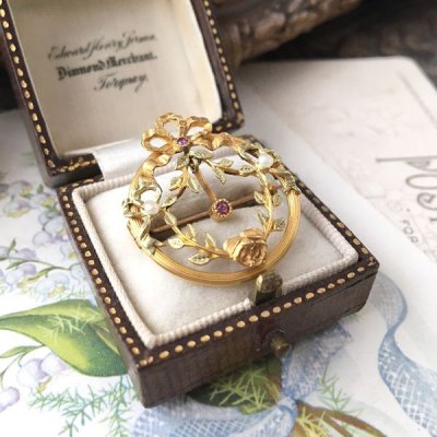 画像6: FIX ルビーとパールのゴールドガーランドブローチ