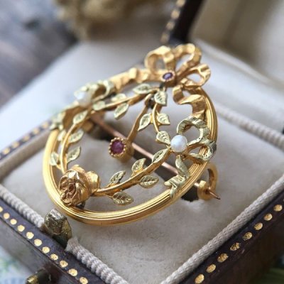 画像3: FIX ルビーとパールのゴールドガーランドブローチ