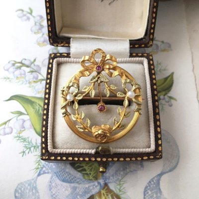 画像4: FIX ルビーとパールのゴールドガーランドブローチ