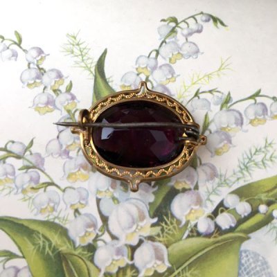 画像6: パープルガラスのオーバルゴールドブローチ
