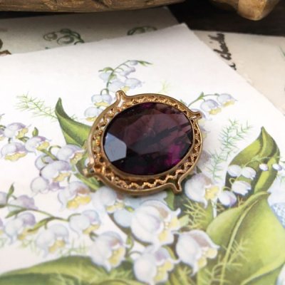 画像5: パープルガラスのオーバルゴールドブローチ